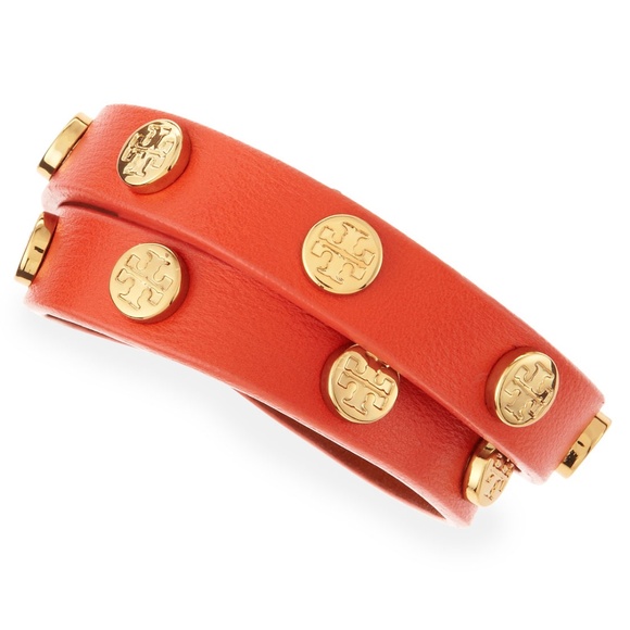 Tory Burch Jewelry - Tory Burch Coral Logo Studded Double Wrap Bracelet
